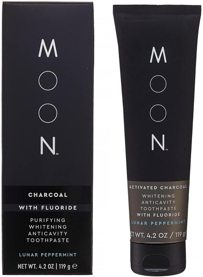 MOON Charcoal Toothpaste, Whitening Stain Removal with Cavity Protection - SLS Free Teeth Whitening Toothpaste with Fluoride - Vegan - Reduce Plaque & Support Gum Health - Peppermint (4.2 Oz) - Image 1